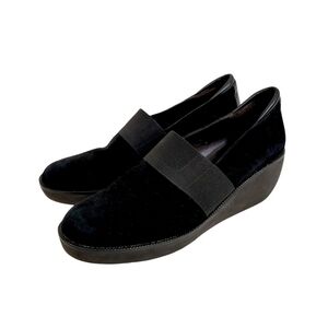 Donald Pliner Black Suede Slip On Wedge Comfort Clogs